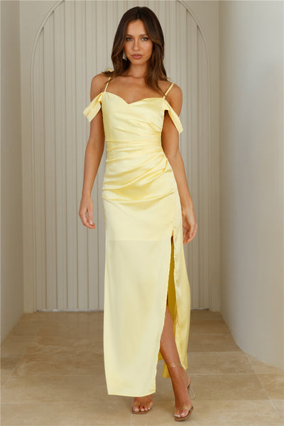 Luxury Affair Satin Maxi Dress Yellow