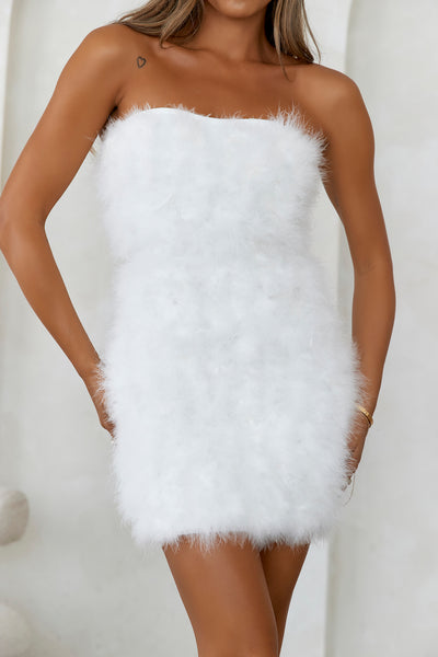 HELLO MOLLY Bring The Extravagance Feather Mini Dress White