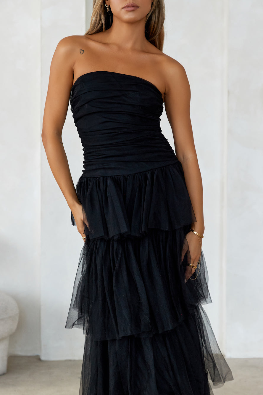 Shop Formal Dress - Hidden Opal Strapless Tulle Maxi Dress Black fifth image
