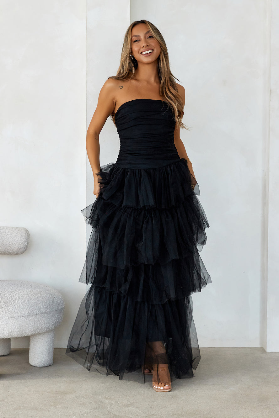 Shop Formal Dress - Hidden Opal Strapless Tulle Maxi Dress Black third image