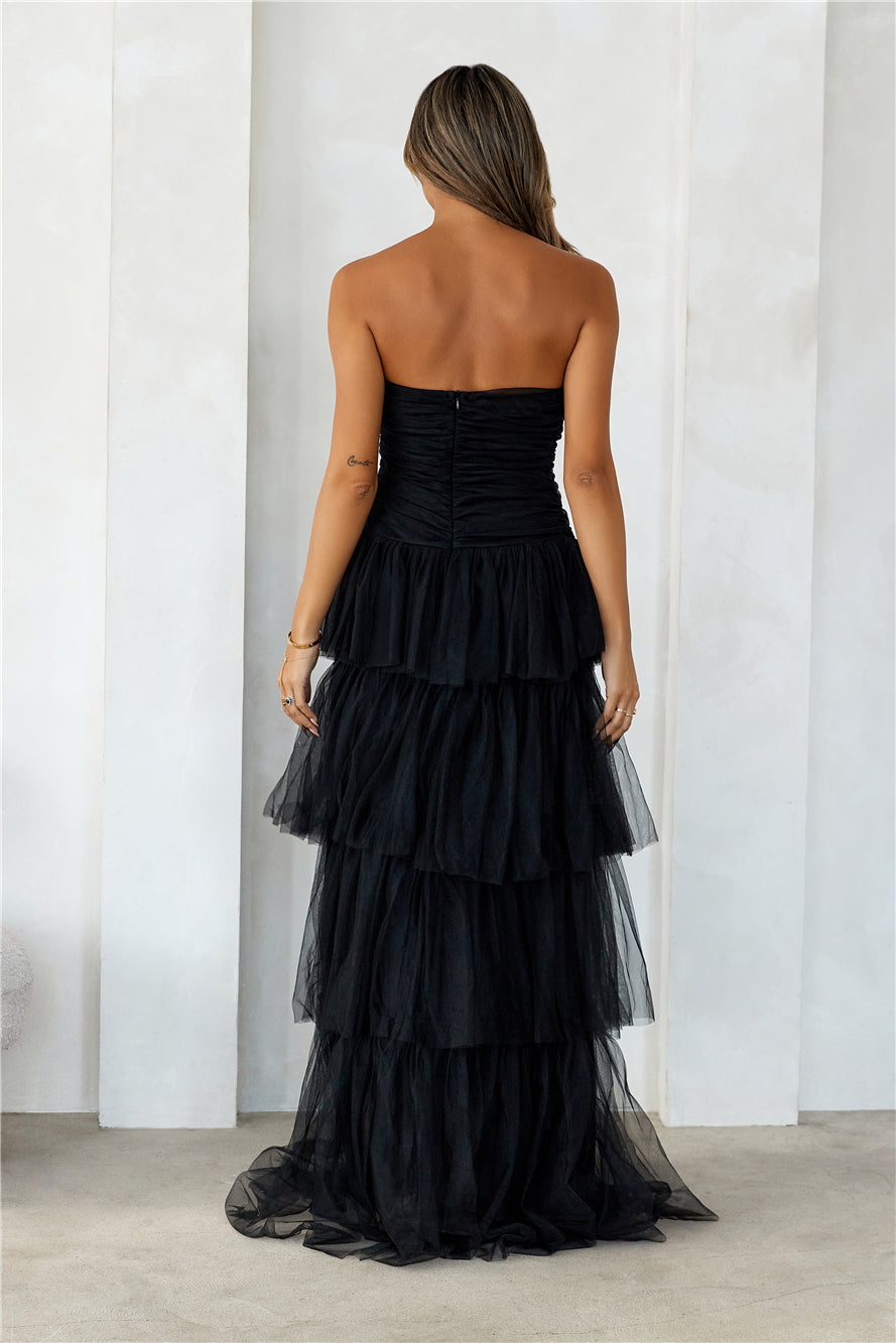 Shop Formal Dress - Hidden Opal Strapless Tulle Maxi Dress Black fourth image