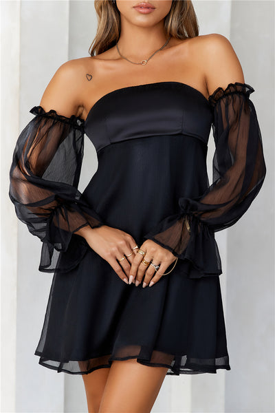 HELLO MOLLY Delicate Soul Off Shoulder Mini Dress Black