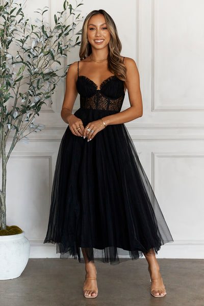 Top Of The Tower Tulle Midi Dress Black