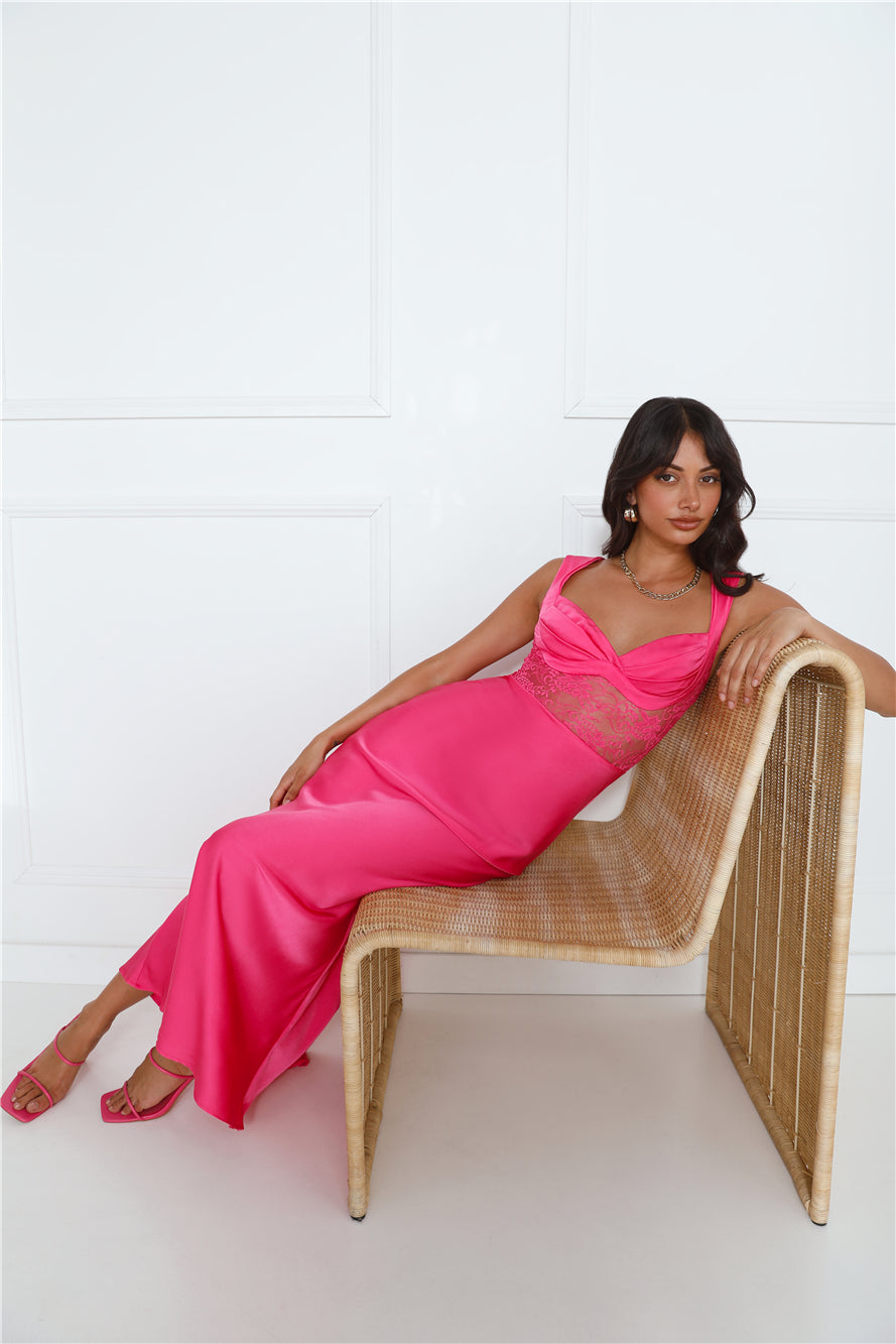 Shop Formal Dress - Permission To Party Satin Maxi Dress Pink fifth image