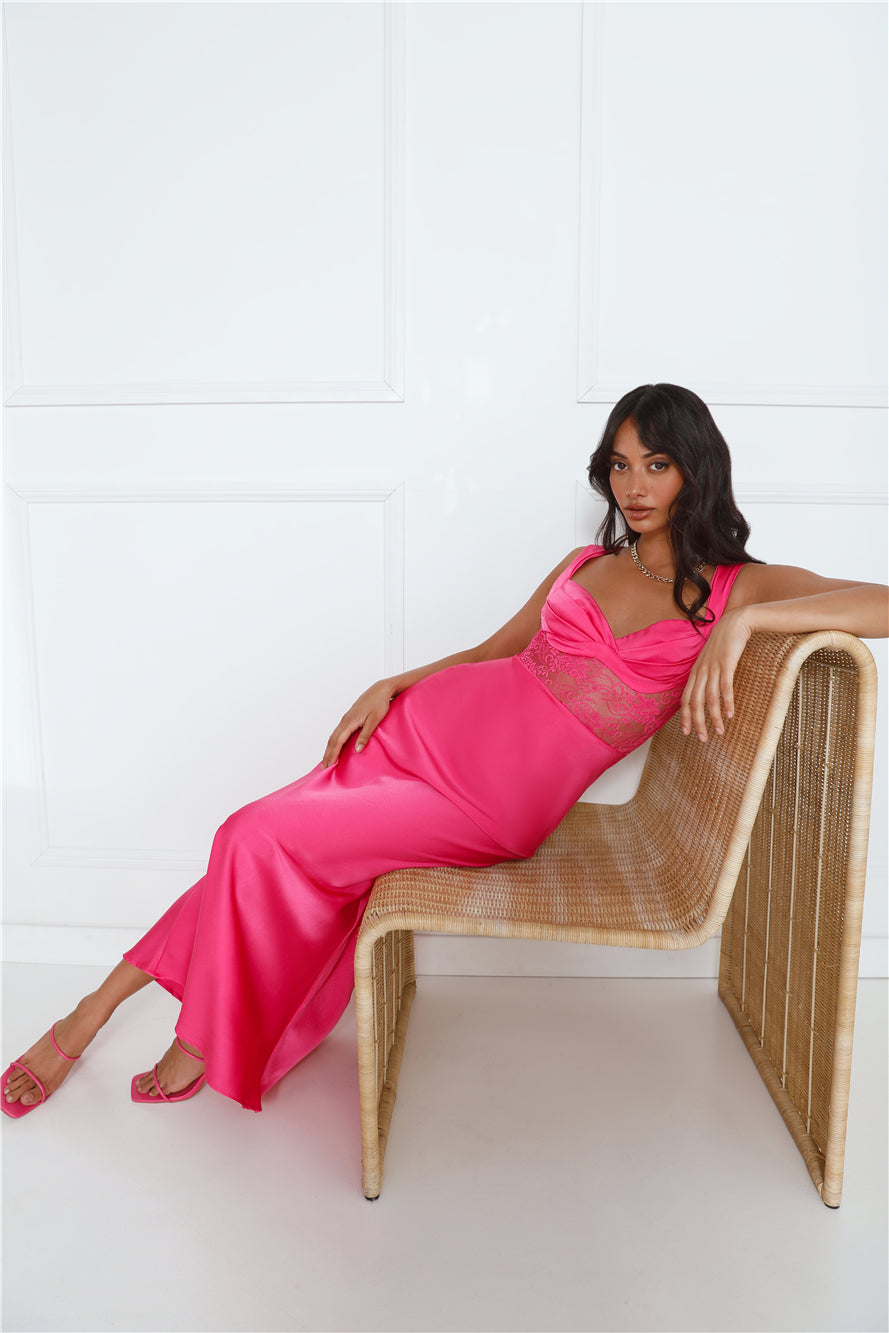 Shop Formal Dress - Permission To Party Satin Maxi Dress Pink fourth image