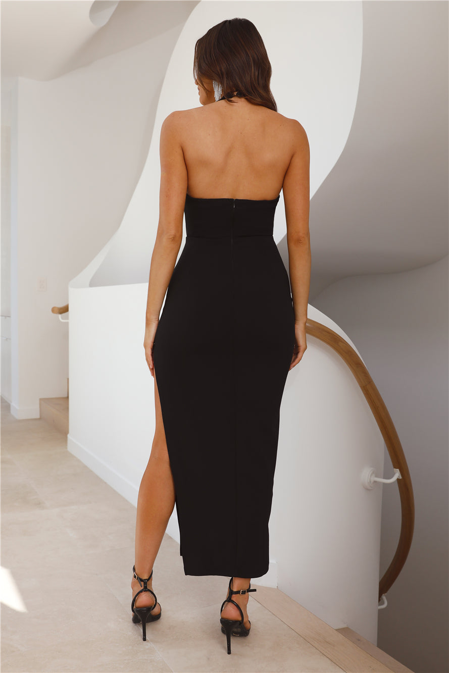 Shop Formal Dress - Crystal Show Halter Maxi Dress Black fifth image