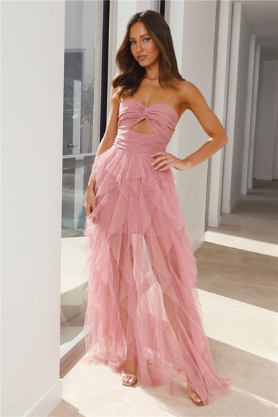 In Her Fairytale Tulle Strapless Maxi Dress Pink