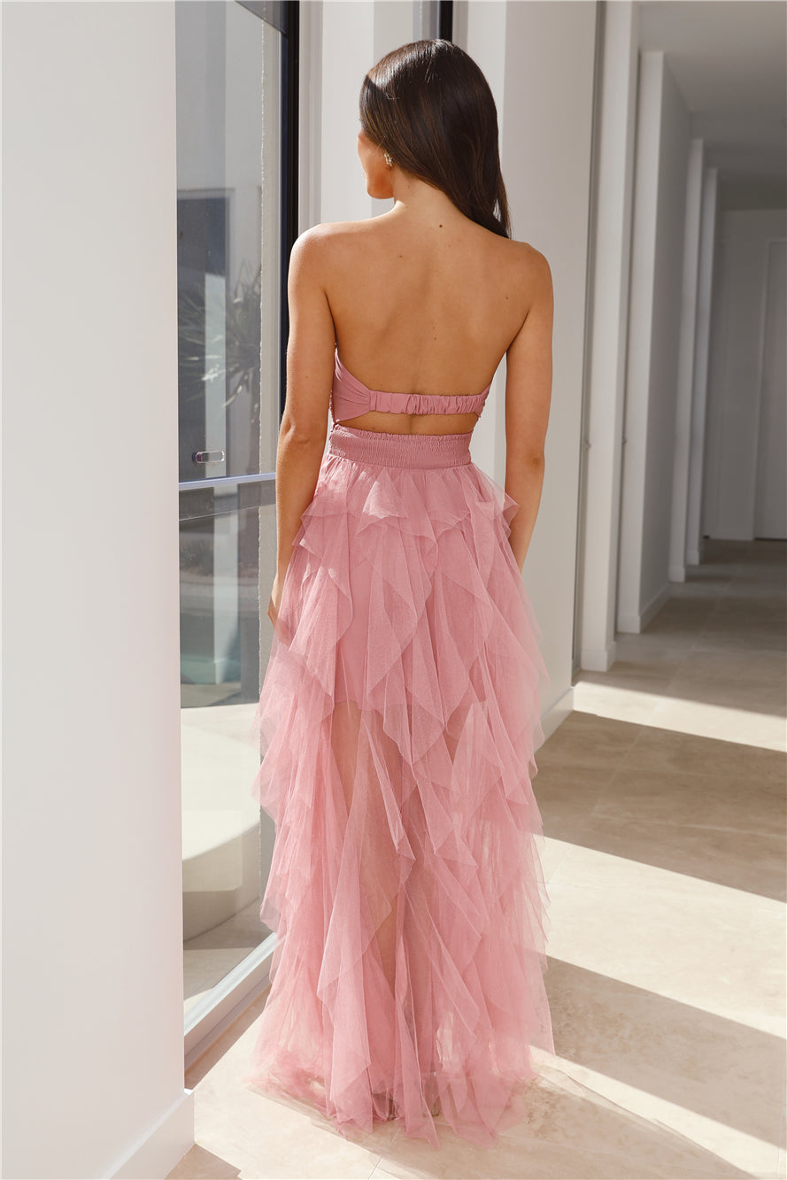 Shop Formal Dress - In Her Fairytale Tulle Strapless Maxi Dress Pink fourth image