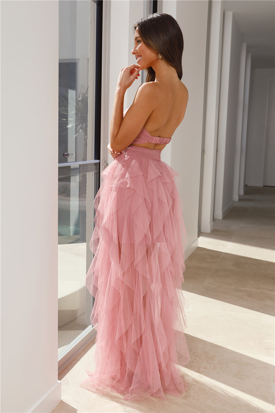 Shop Formal Dress - In Her Fairytale Tulle Strapless Maxi Dress Pink sixth image