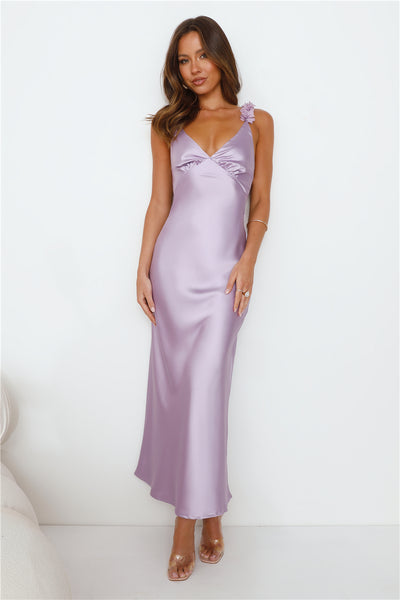 Parties In Spring Satin Maxi Dress Lilac
