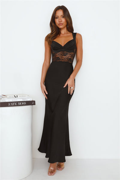 Going Out To Party Satin Maxi Dress Black