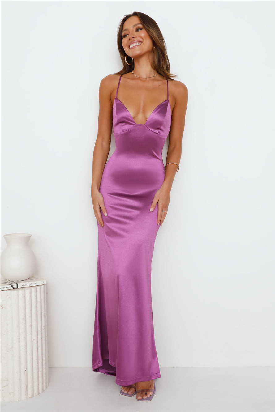 Shop Formal Dress - Events Of Class Satin Maxi Dress Purple fifth image
