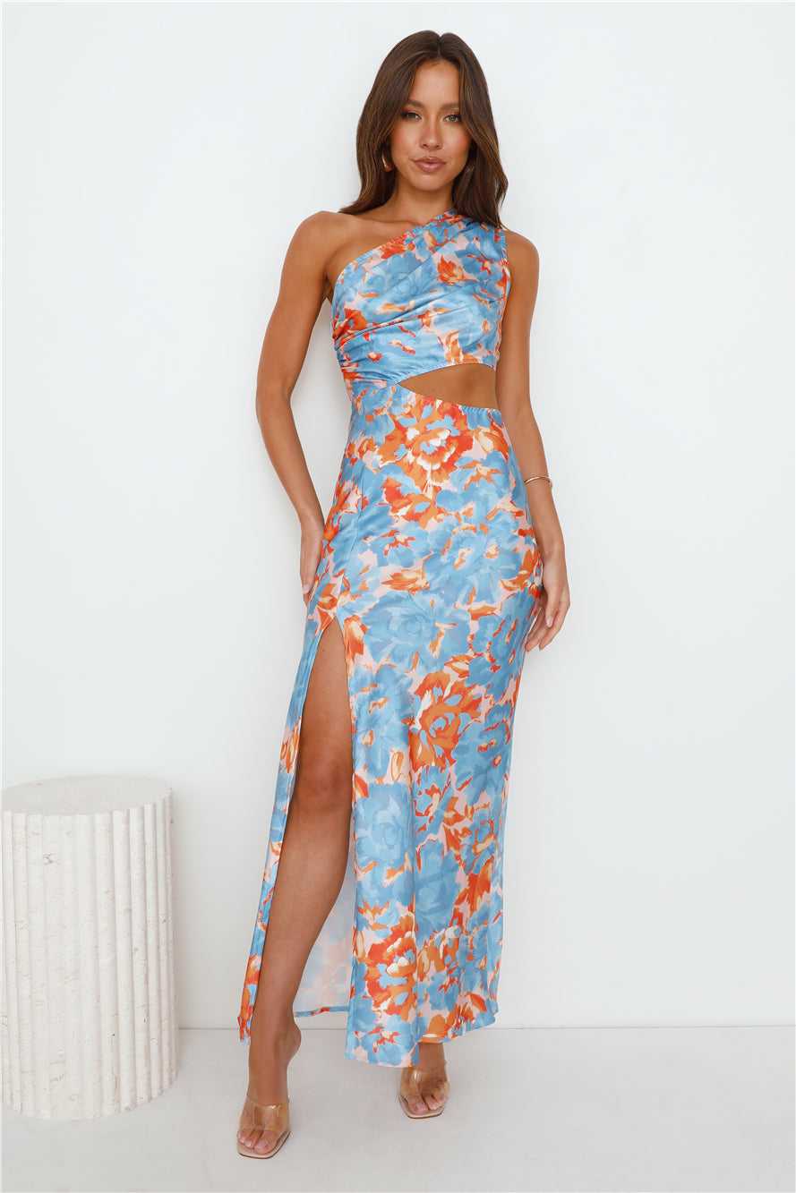 Shop Formal Dress - Poker Play Satin Maxi Dress Blue secondary image