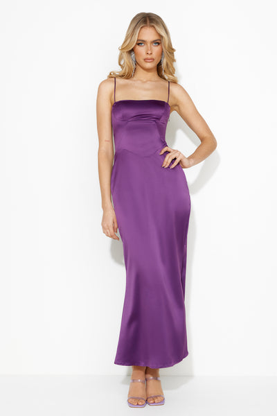 What Dreams Are Made Of Satin Maxi Dress Plum