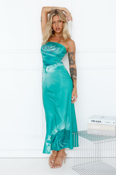 One More Rose Strapless Maxi Dress Green