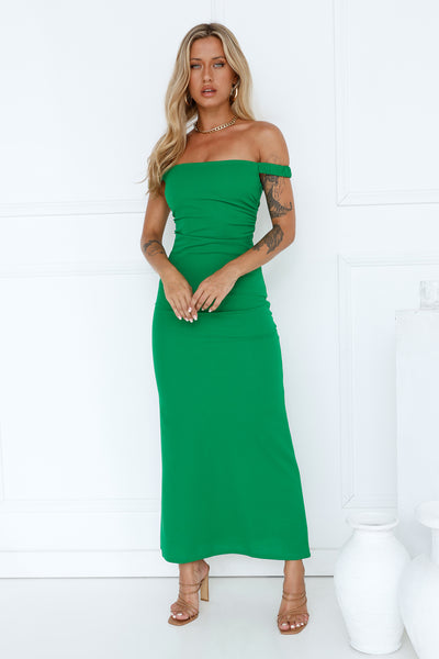 Fancy Lady Off Shoulder Maxi Dress Green