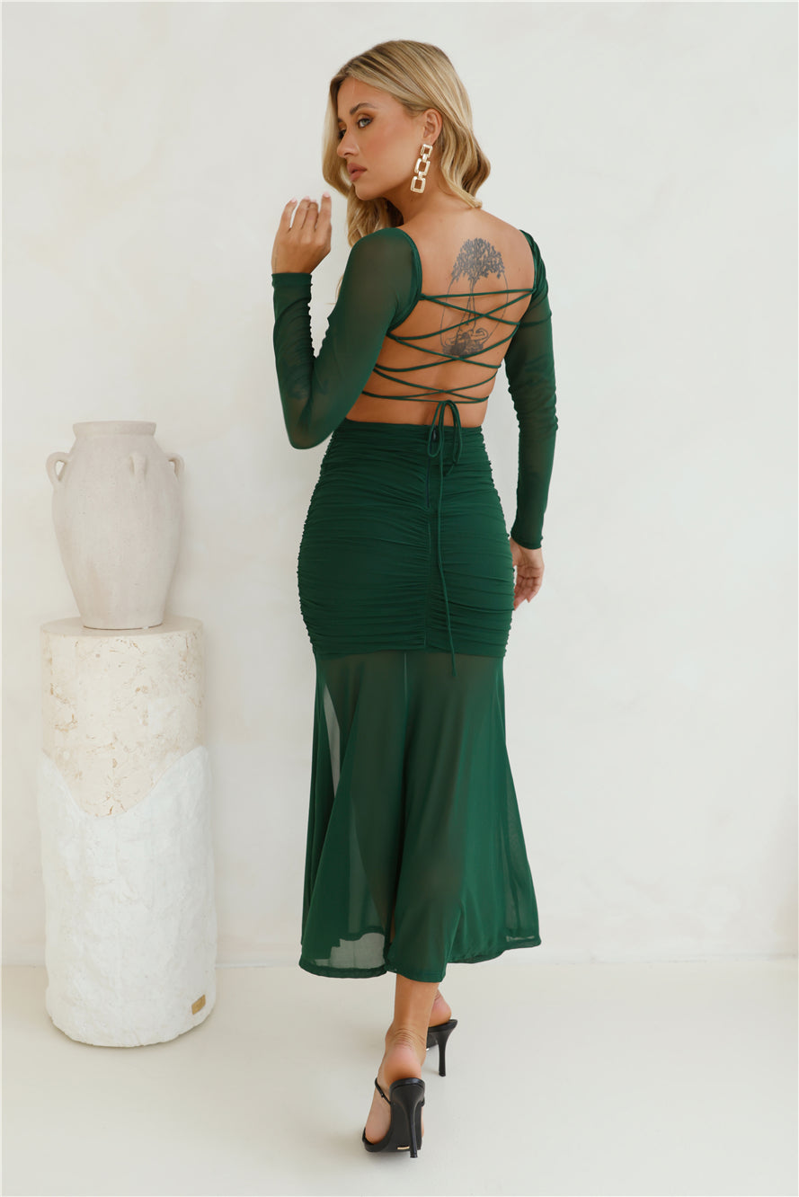 Shop Formal Dress - Grand Gesture Long Sleeve Mesh Maxi Dress Green fifth image