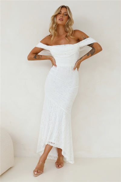 One To Want Off Shoulder Lace Maxi Dress White