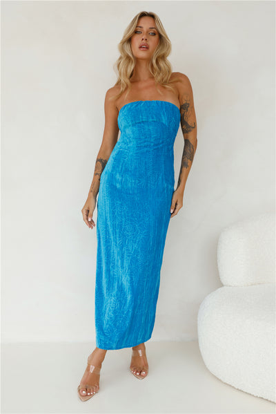 Style To Love Strapless Velvet Maxi Dress Blue