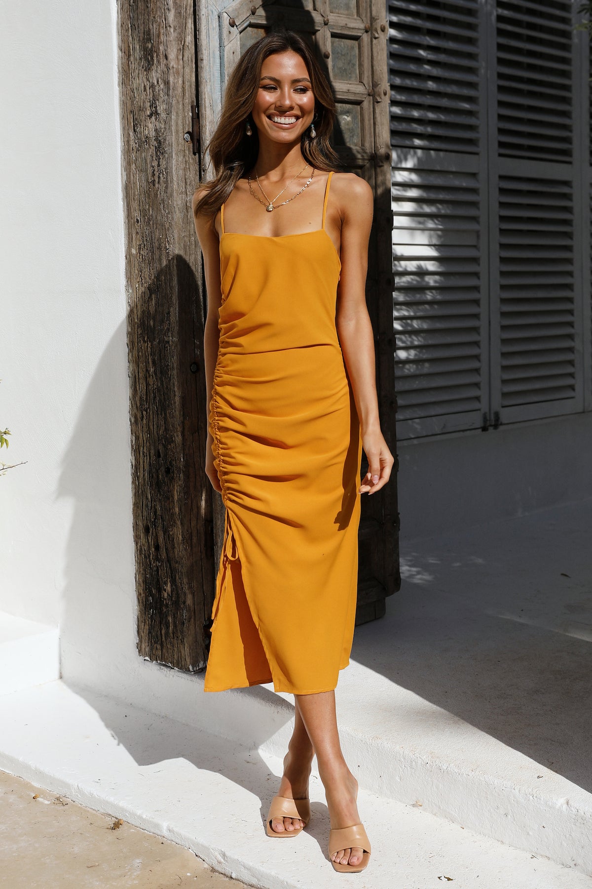 Shop Formal Dress - Heartfelt Confession Midi Dress Mustard sixth image